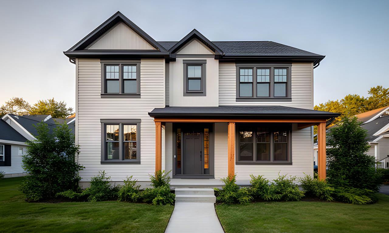 Exterior of a Sudbury home after a whole-home renovation with new siding and windows.