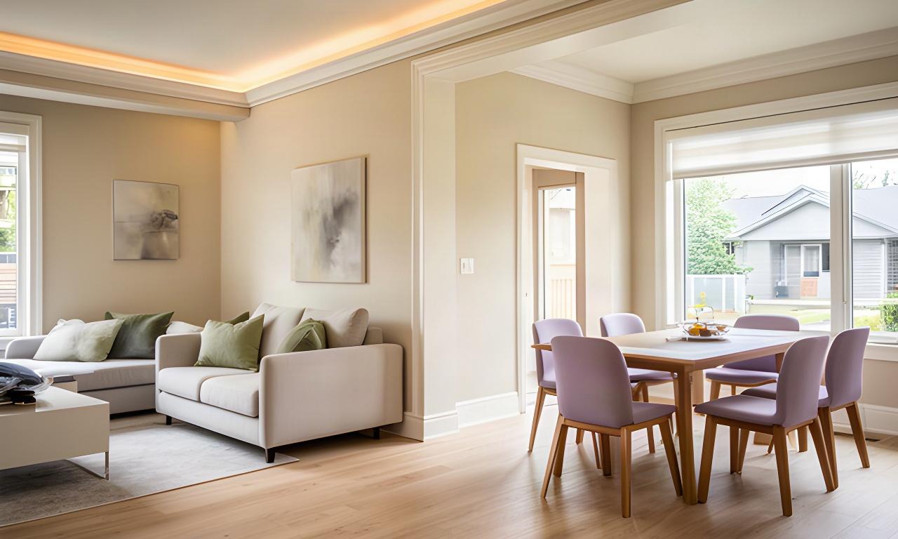 Open-concept living and dining area after a complete home renovation in Sudbury.